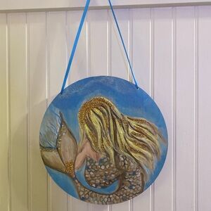 Mermaid Wall Art with Blue and Gold Accents